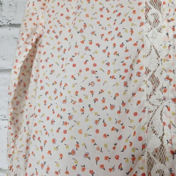 Lauren Conrad Semi Sheer Long Sleeve Button Up Collared Blouse Floral Medium - Picture 5 of 13